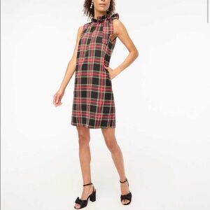 J Crew Factory Plaid Bow-neck Christmas Shift Dress Sz 12